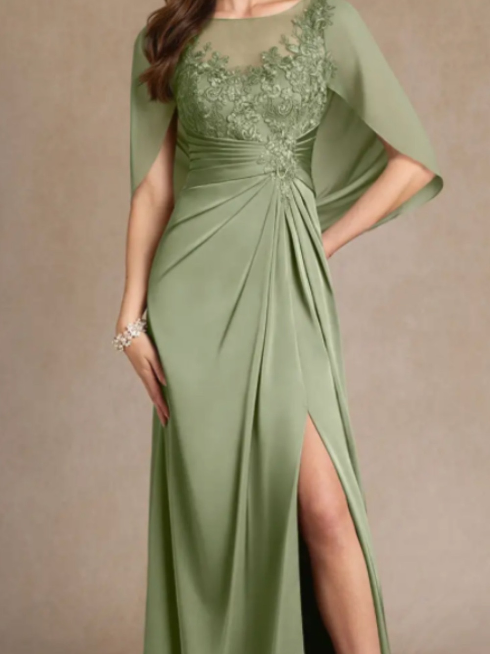 Azazie Olive Green Lace Bodice Maxi Dress